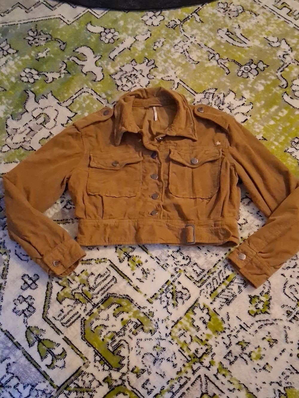 Free People Everlyn Corduroy Cropped Belt Jacket, Mustard Yellow Goldenrod, xs/s
